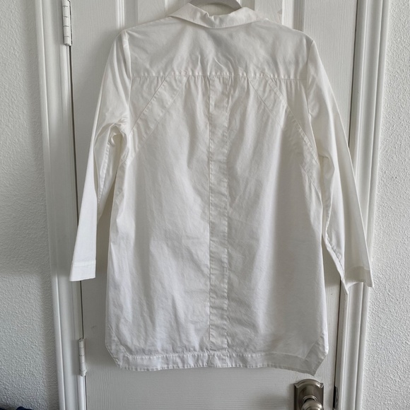 Lafayette 148 New York - White 3/4 Sleeve Button-Down Shirt Tunic Blouse - Picture 7 of 10